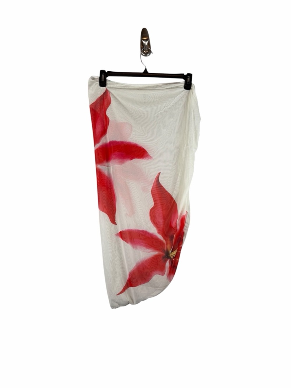 Fashion Nova White Red Floral Sheer Mesh Sarong Swim Cover Up Size 2XL